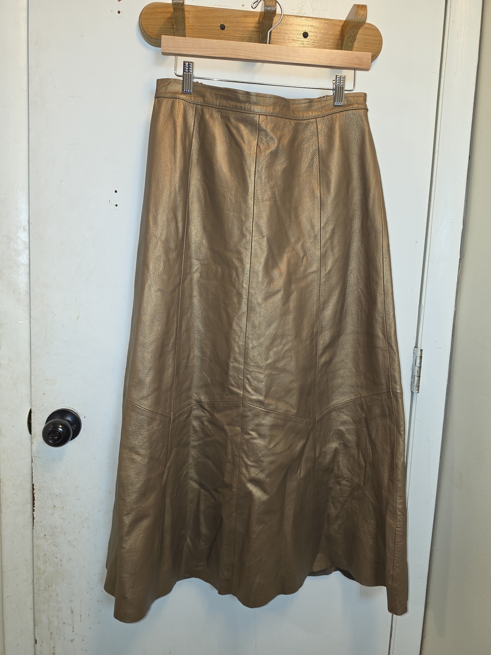Women's Metallic Brown Leather A-Line Skirt